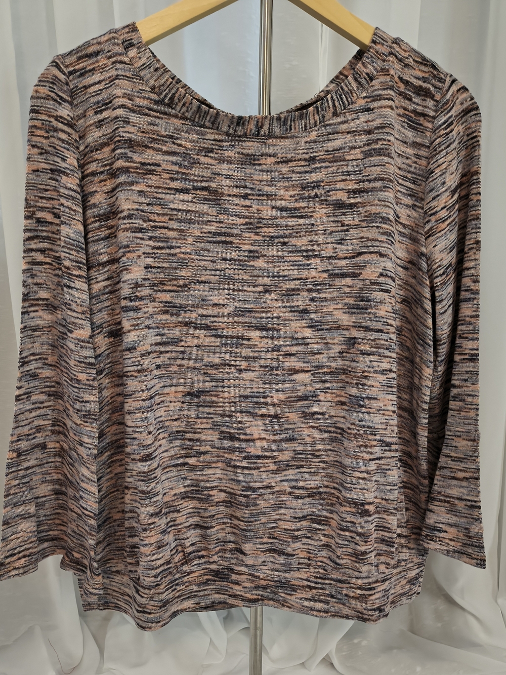 LOFT Pink & Black Space-Dye Long Sleeve Top